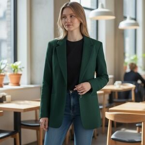 Vintage Mark Alan Green Blazer Women Size‎ 14 Single Button Lapel Collar Jacket